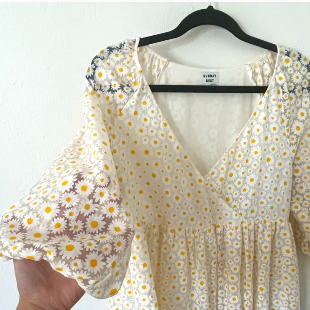 ARITIZA Sunday Best Bonita Yellow White Daisy Babydoll Cottagecore Dress S